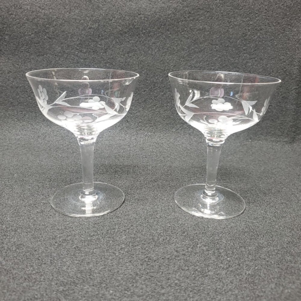 6 - Vintage Etched Goblets